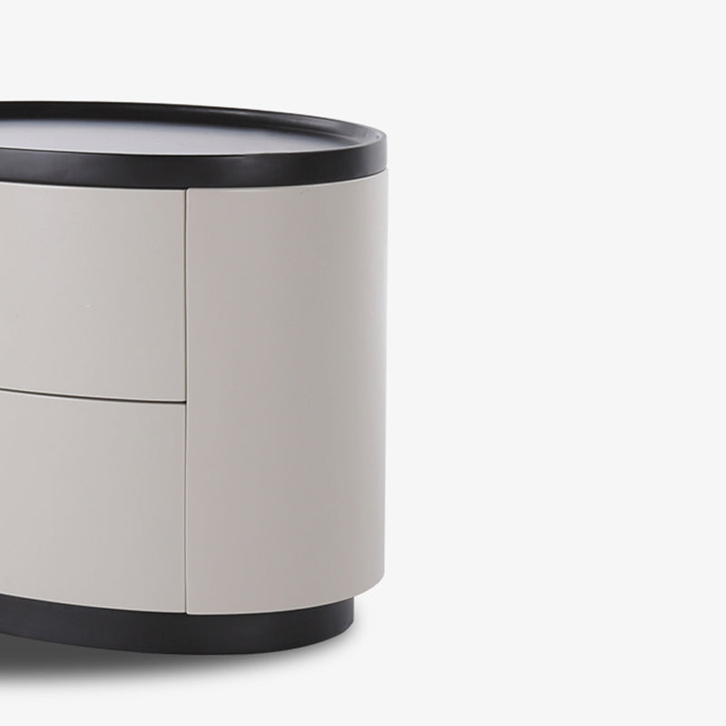 Durable Dual-Material Nightstand - Minimalist Rounded Shape & Organized Storage Bedside Table 2-Drawer For Bedroom