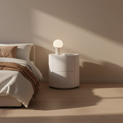 Nordic Rounded Cabinet Nightstand - Sturdy Build & Minimalist Soft Texture Bedside Table 2-Drawer For Bedroom