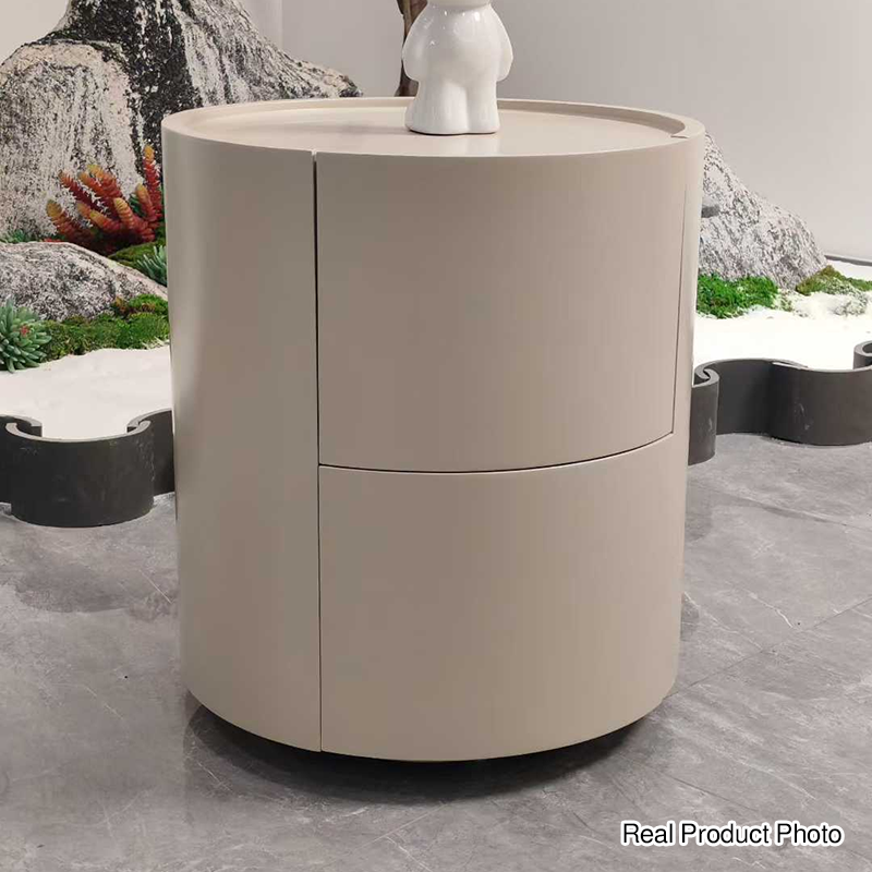 Nordic Rounded Cabinet Nightstand - Sturdy Build & Minimalist Soft Texture Bedside Table 2-Drawer For Bedroom