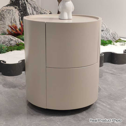 Nordic Rounded Cabinet Nightstand - Sturdy Build & Minimalist Soft Texture Bedside Table 2-Drawer For Bedroom