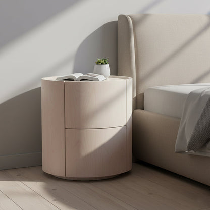 Nordic Rounded Cabinet Nightstand - Sturdy Build & Minimalist Soft Texture Bedside Table 2-Drawer For Bedroom