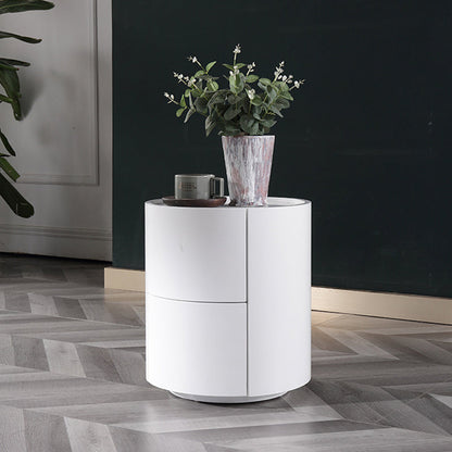 Nordic Rounded Cabinet Nightstand - Sturdy Build & Minimalist Soft Texture Bedside Table 2-Drawer For Bedroom
