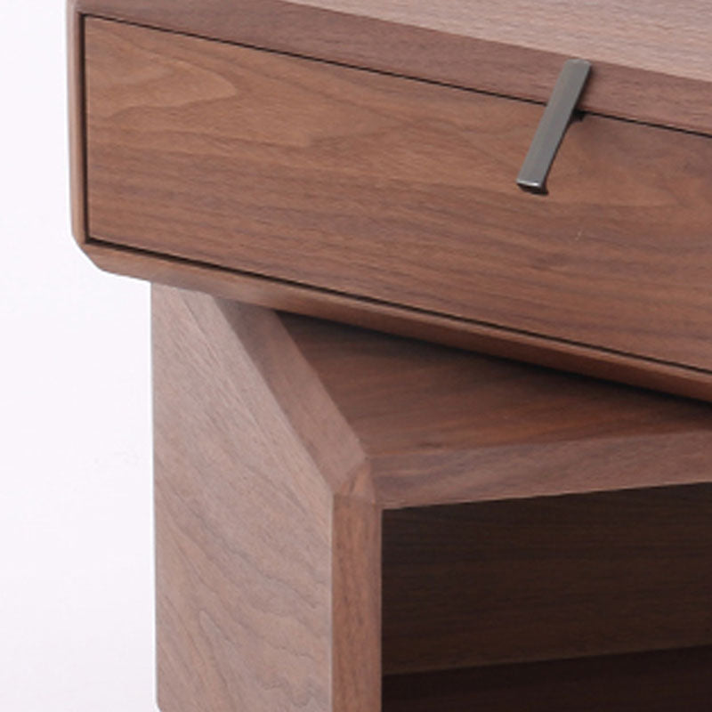 Retro Rotatable Wood Nightstand - Rotatable Top & Classified Storage Layout Bedside Table 1-Drawer For Bedroom