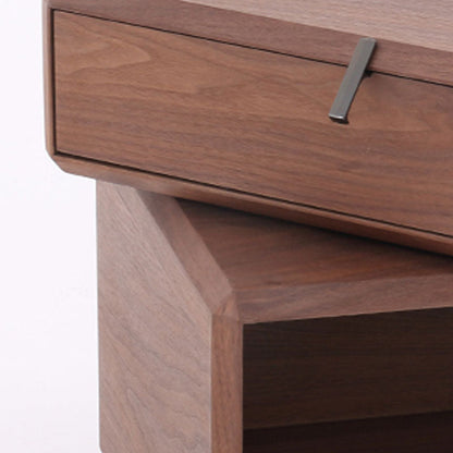 Retro Rotatable Wood Nightstand - Rotatable Top & Classified Storage Layout Bedside Table 1-Drawer For Bedroom