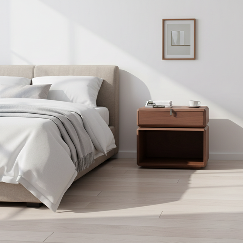Retro Rotatable Wood Nightstand - Rotatable Top & Classified Storage Layout Bedside Table 1-Drawer For Bedroom