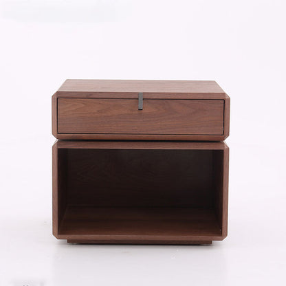 Retro Rotatable Wood Nightstand - Rotatable Top & Classified Storage Layout Bedside Table 1-Drawer For Bedroom