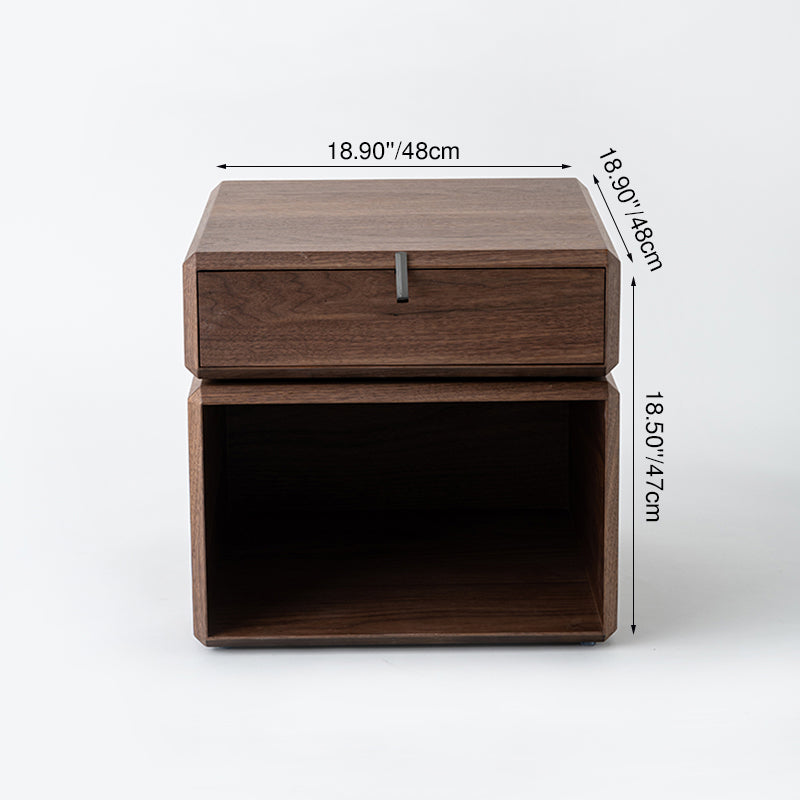 Retro Rotatable Wood Nightstand - Rotatable Top & Classified Storage Layout Bedside Table 1-Drawer For Bedroom