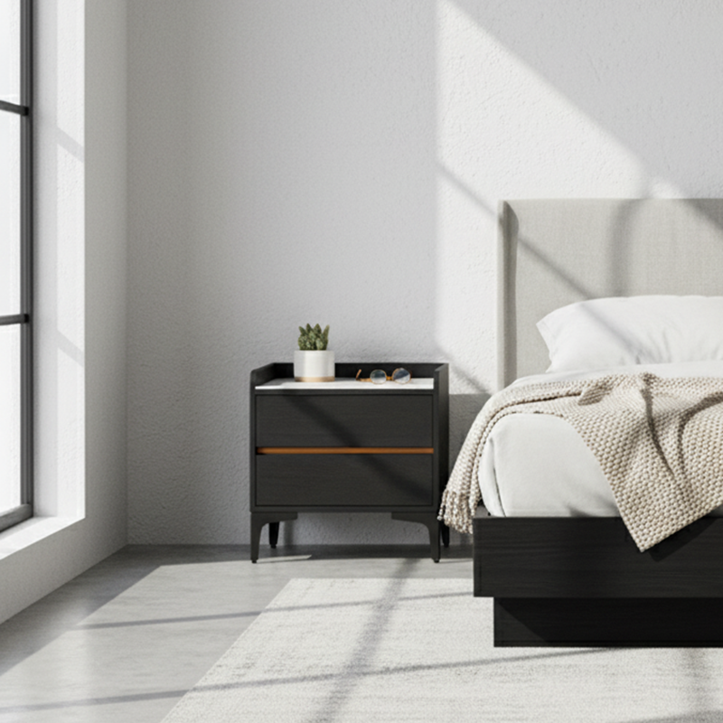 Easy-Clean Scandinavian Bedside Table - Eco-Friendly Wood Veneer & Smooth 2-Drawer Nightstand For Bedroom