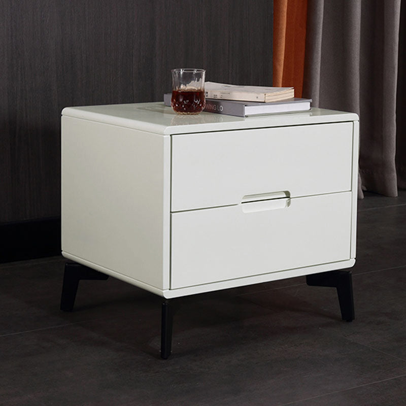 Modern Minimalist Carbon Steel Frame Nightstand - Lacquered Veneered Plywood 2-Drawers Bedside Table For Bedroom
