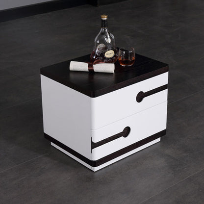 Contemporary Scandinavian Veneered Plywood Bedside Table - Two Drawer Walnut White Contrast Nightstand For Bedroom