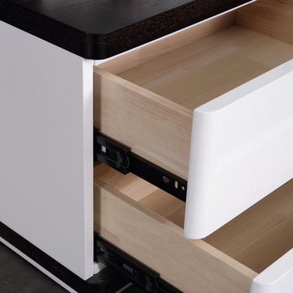 Contemporary Scandinavian Veneered Plywood Bedside Table - Two Drawer Walnut White Contrast Nightstand For Bedroom