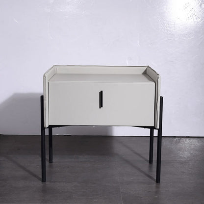 Modern Minimalist Veneered Plywood Nightstand - Matte Black Frame 1-Drawer Bedside Table For Bedroom