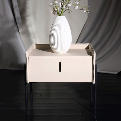 Modern Minimalist Veneered Plywood Nightstand - Matte Black Frame 1-Drawer Bedside Table For Bedroom
