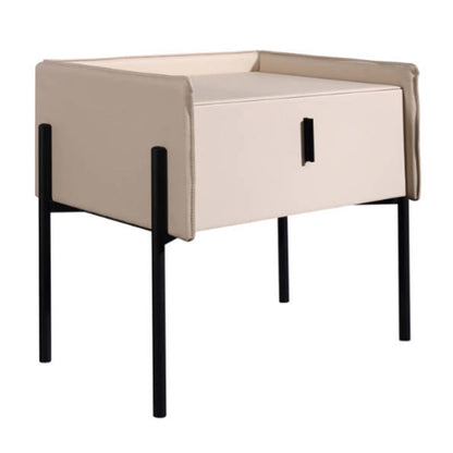 Modern Minimalist Veneered Plywood Nightstand - Matte Black Frame 1-Drawer Bedside Table For Bedroom