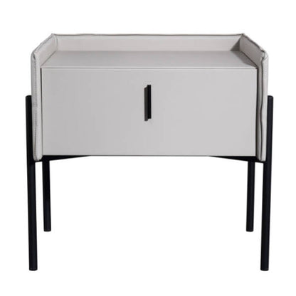 Modern Minimalist Veneered Plywood Nightstand - Matte Black Frame 1-Drawer Bedside Table For Bedroom