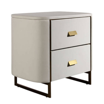 Modern Luxury Gold Titanium Faux Leather Nightstand - Soft-Touch Bedside Table For Bedroom