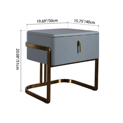 Contemporary Scandinavian Faux Leather Bedside Table - Curved Square 1-Drawer For Bedroom