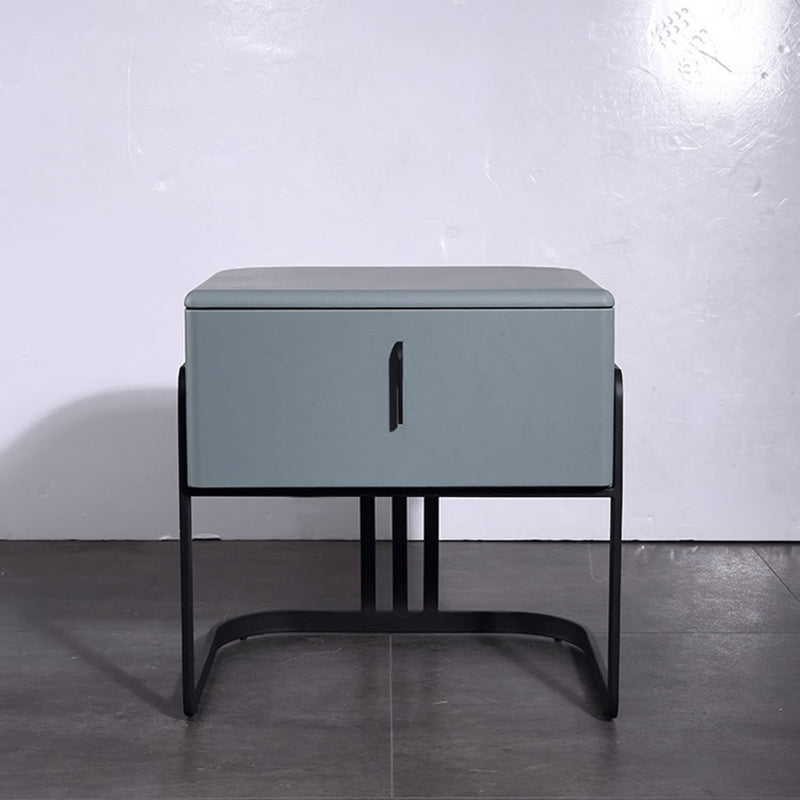Contemporary Scandinavian Faux Leather Bedside Table - Curved Square 1-Drawer For Bedroom
