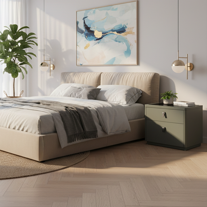 Contemporary Nordic Faux Leather Bedside Table - Elegant Glass Top 2-Drawers For Bedroom