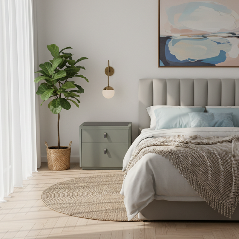 Contemporary Nordic Faux Leather Bedside Table - Elegant Glass Top 2-Drawers For Bedroom