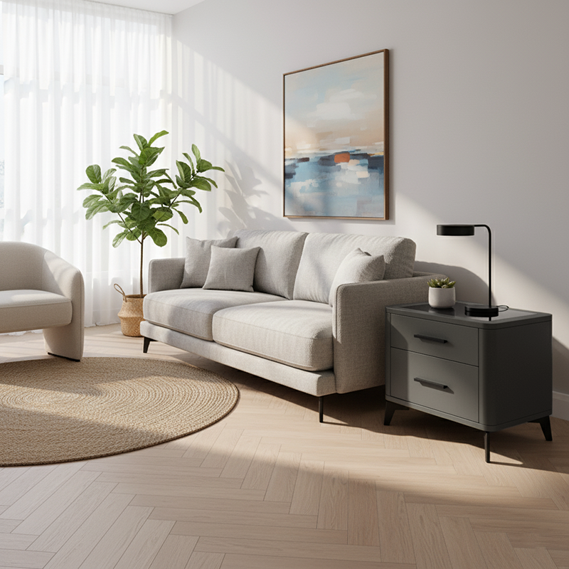 Modern Luxury Faux Leather Nightstand With Glass Top - 2 Drawer Bedside Table For Bedroom