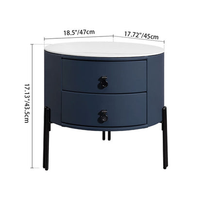 Contemporary Sintered Stone Top Metal Legs Nightstand - 2 Drawers Bedside Cabinet For Bedroom