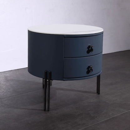 Contemporary Sintered Stone Top Metal Legs Nightstand - 2 Drawers Bedside Cabinet For Bedroom