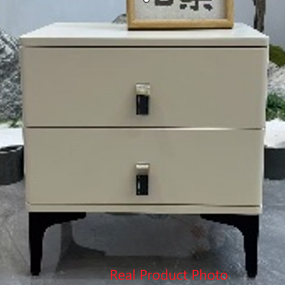 Modern Minimalist Elegant 2 Drawers Nightstand - Soft Rounded Edges Bedside Table For Bedroom