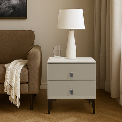 Modern Minimalist Elegant 2 Drawers Nightstand - Soft Rounded Edges Bedside Table For Bedroom