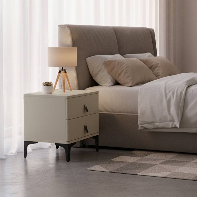 Modern Minimalist Elegant 2 Drawers Nightstand - Soft Rounded Edges Bedside Table For Bedroom