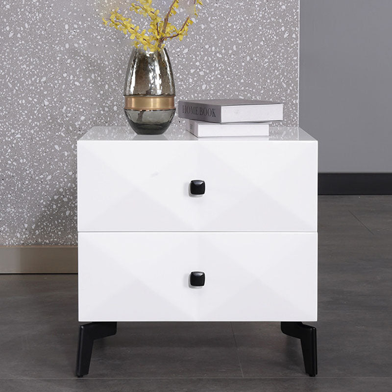 Modern Minimalist High-Gloss Veneer 2 Drawers Nightstand - Diamond Texture Bedside Table For Bedroom