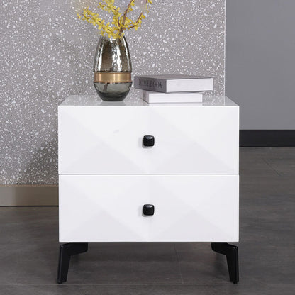 Modern Minimalist High-Gloss Veneer 2 Drawers Nightstand - Diamond Texture Bedside Table For Bedroom