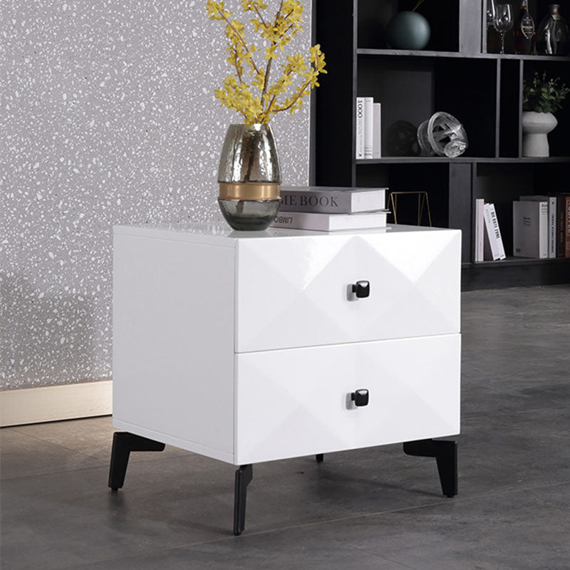 Modern Minimalist High-Gloss Veneer 2 Drawers Nightstand - Diamond Texture Bedside Table For Bedroom