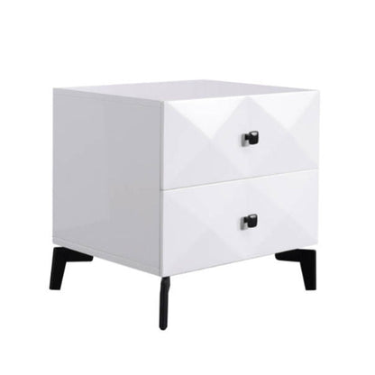 Modern Minimalist High-Gloss Veneer 2 Drawers Nightstand - Diamond Texture Bedside Table For Bedroom