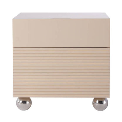 Modern Minimalist Polished Metal Legs Bedside Table - Ribbed 2 Drawer Nightstand For Bedroom