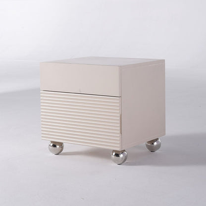 Modern Minimalist Polished Metal Legs Bedside Table - Ribbed 2 Drawer Nightstand For Bedroom