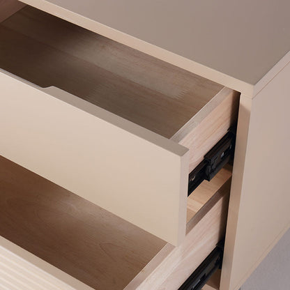 Modern Minimalist Polished Metal Legs Bedside Table - Ribbed 2 Drawer Nightstand For Bedroom