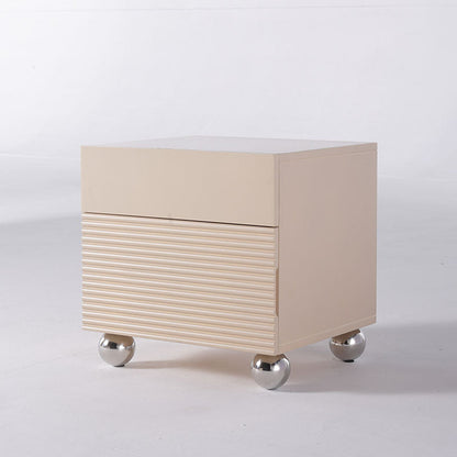 Modern Minimalist Polished Metal Legs Bedside Table - Ribbed 2 Drawer Nightstand For Bedroom