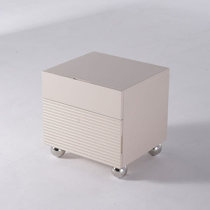 Modern Minimalist Polished Metal Legs Bedside Table - Ribbed 2 Drawer Nightstand For Bedroom