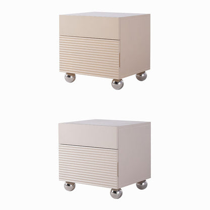 Modern Minimalist Polished Metal Legs Bedside Table - Ribbed 2 Drawer Nightstand For Bedroom