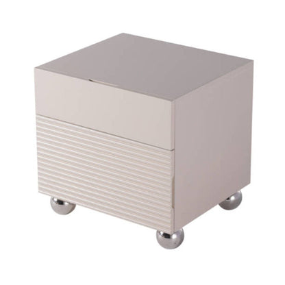 Modern Minimalist Polished Metal Legs Bedside Table - Ribbed 2 Drawer Nightstand For Bedroom