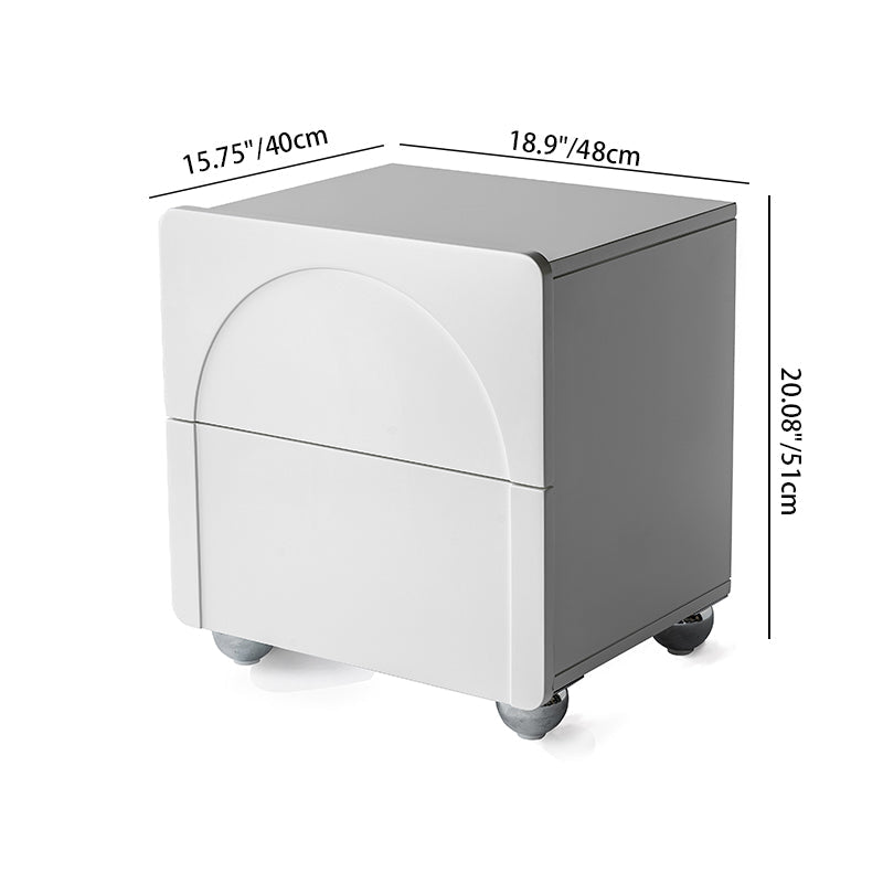 Contemporary Creative 2 Drawers Nightstand - Curved Front Stainless Steel Ball Legs Bedside Table For Bedroom