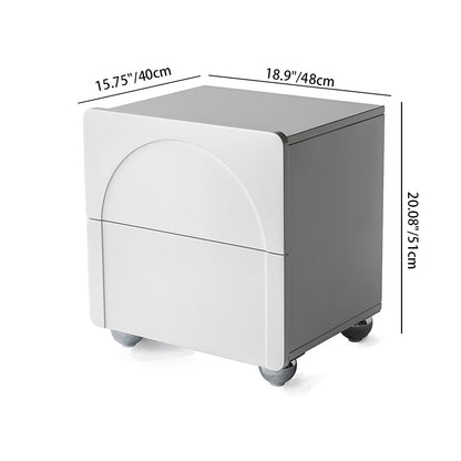 Contemporary Creative 2 Drawers Nightstand - Curved Front Stainless Steel Ball Legs Bedside Table For Bedroom