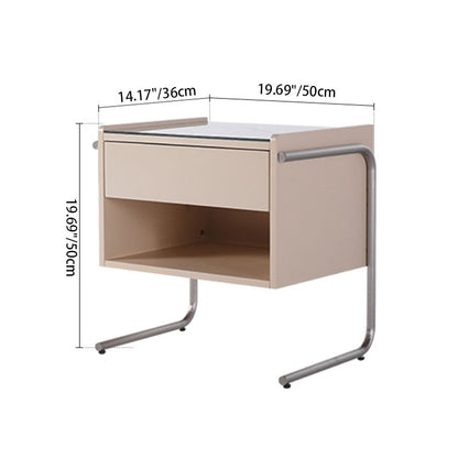 Contemporary Industrial Stainless Steel Bedside Table - 1 Drawer Open Shelf Nightstand For Bedroom