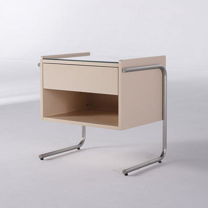 Contemporary Industrial Stainless Steel Bedside Table - 1 Drawer Open Shelf Nightstand For Bedroom