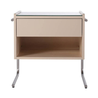 Contemporary Industrial Stainless Steel Bedside Table - 1 Drawer Open Shelf Nightstand For Bedroom