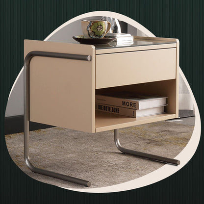 Contemporary Industrial Stainless Steel Bedside Table - 1 Drawer Open Shelf Nightstand For Bedroom