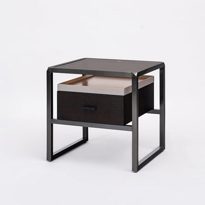 Contemporary Creative Square Stainless Steel Frame Bedside Table - 1 Drawer Nightstand For Bedroom