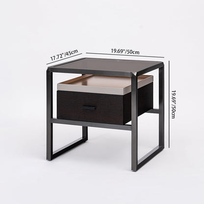 Contemporary Creative Square Stainless Steel Frame Bedside Table - 1 Drawer Nightstand For Bedroom