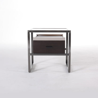 Contemporary Creative Square Stainless Steel Frame Bedside Table - 1 Drawer Nightstand For Bedroom